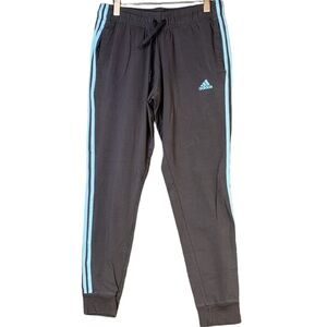 Adidas Womens Joggers Dark Grey Baby Blue Striped 93% Cotton Stretch Medium